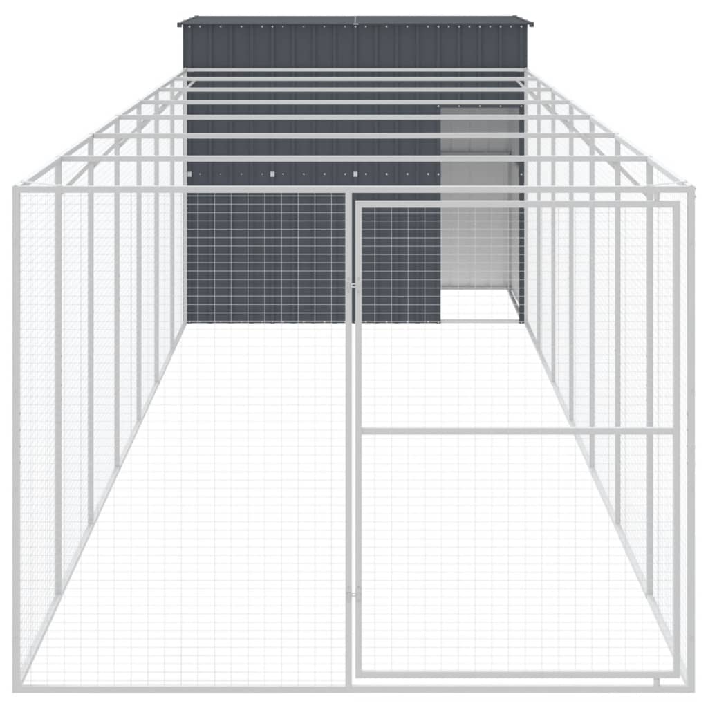 vidaXL Кучешка къща с волиера, антрацит, 214x865x181 см, стомана