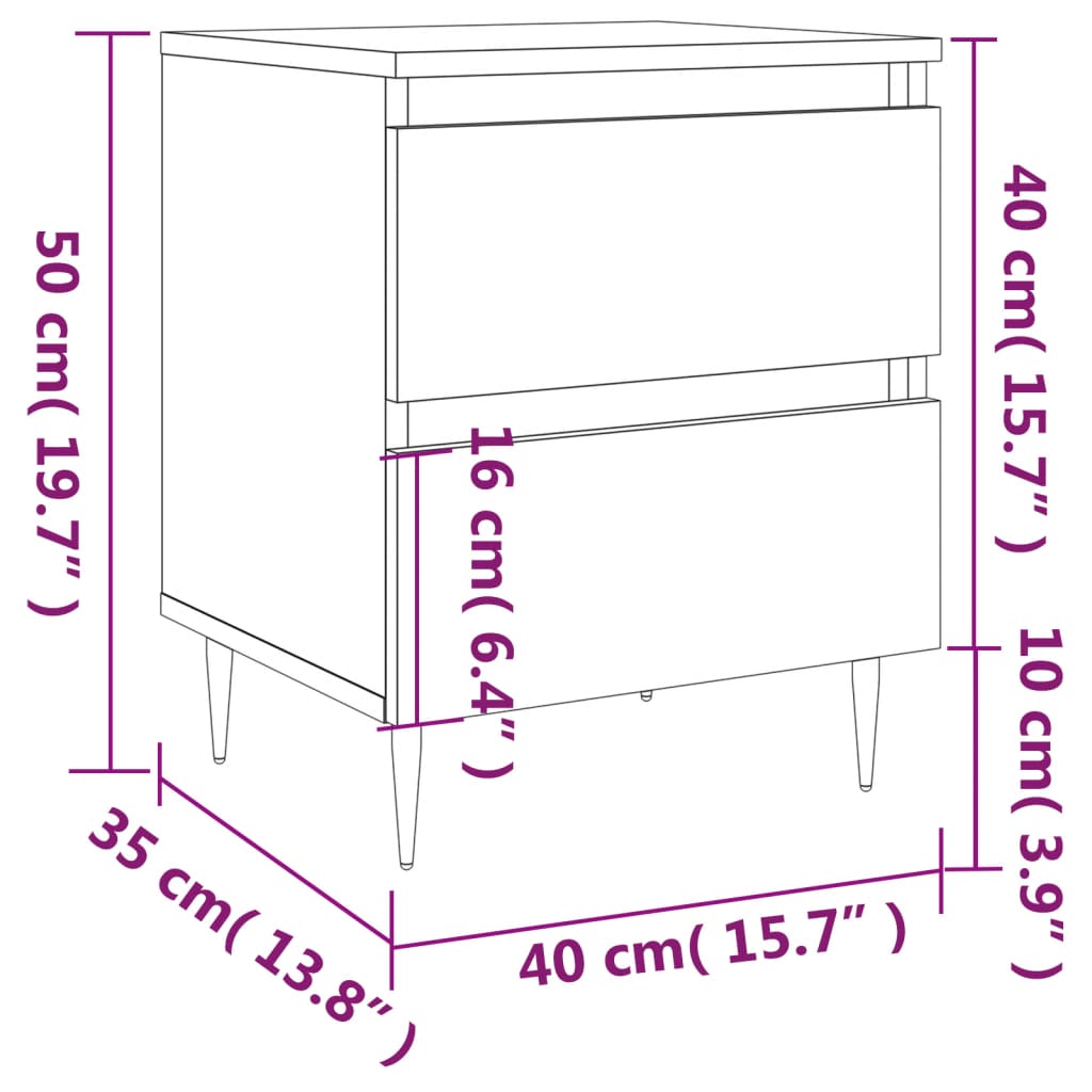 vidaXL Нощни шкафчета 2 бр сив сонома 40x35x50 см инженерно дърво