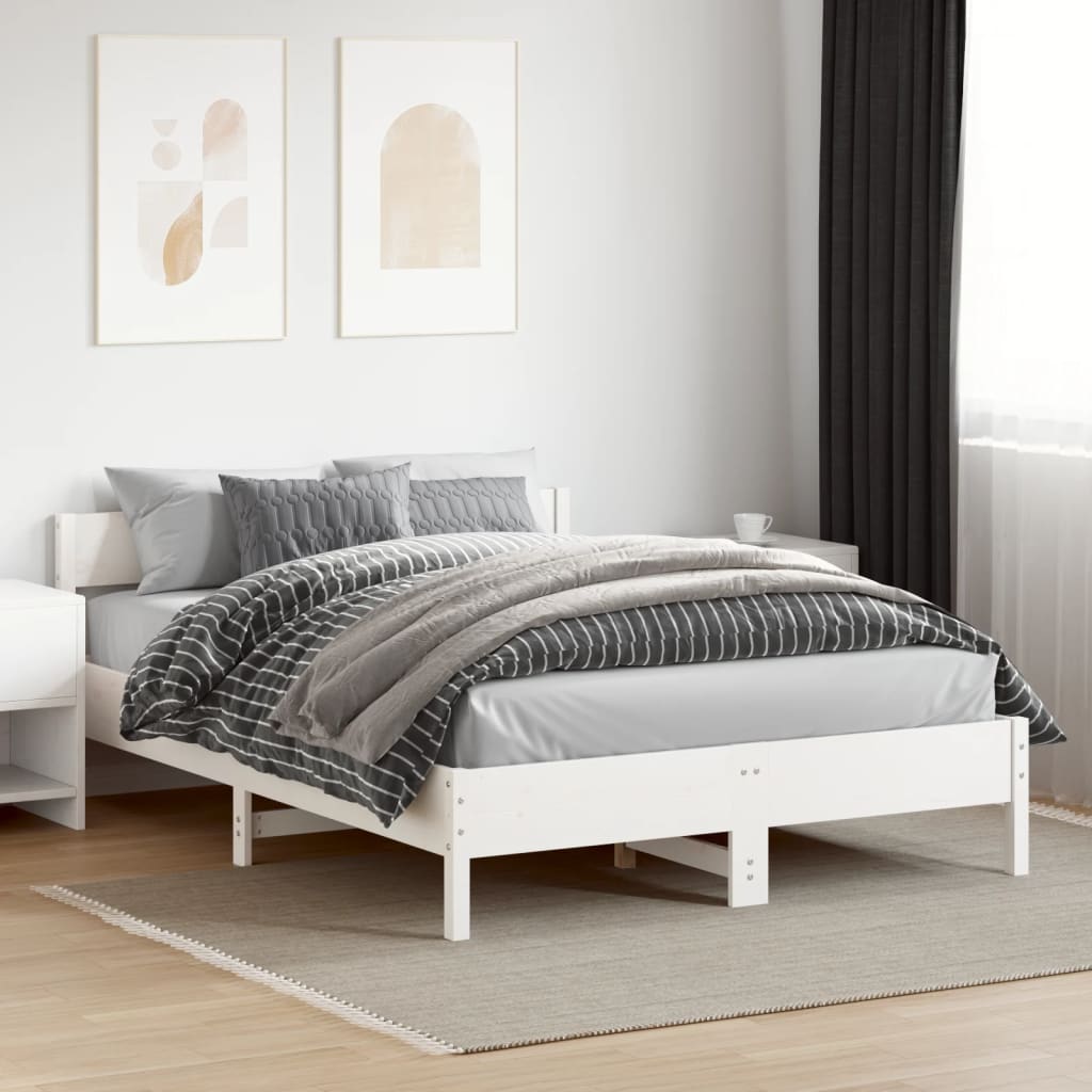 vidaXL Рамка за легло с табла, бяла, 160х200 см, бор масив