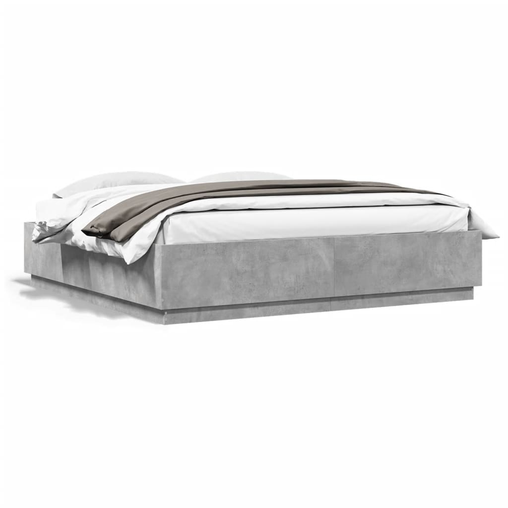 vidaXL Рамка за легло с LED осветление, бетонно сива, 180x200 см