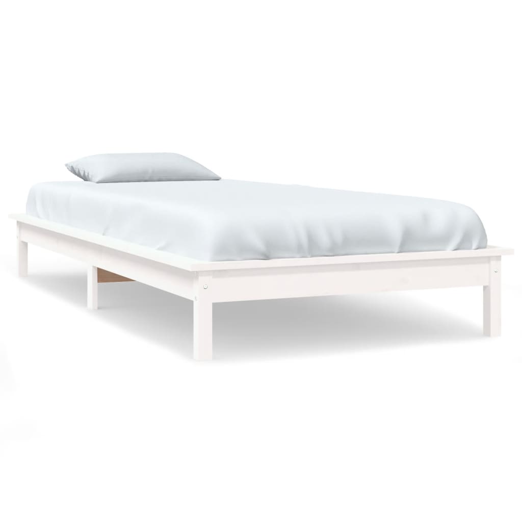 vidaXL Рамка за легло, бяла, 100х200 см, бор масив
