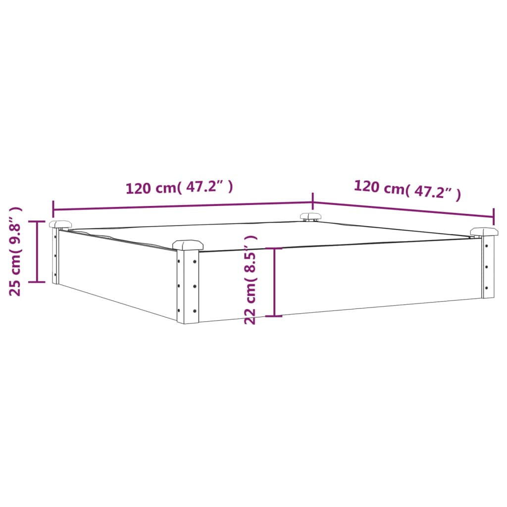 vidaXL Градинска повдигната леха с вложка кафяв 120x120x25см ела масив