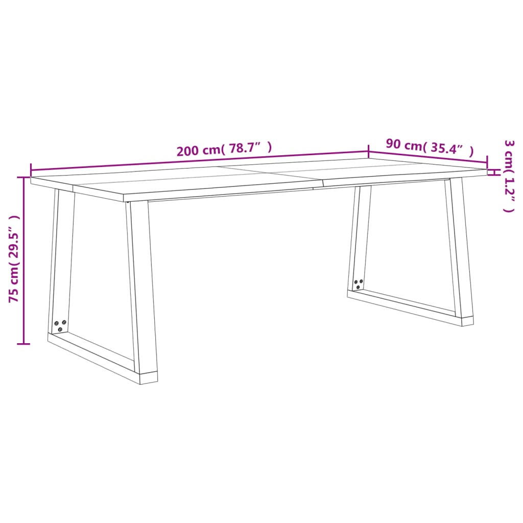 vidaXL Трапезна маса с жив ръб 200x90x75 см масивна акация