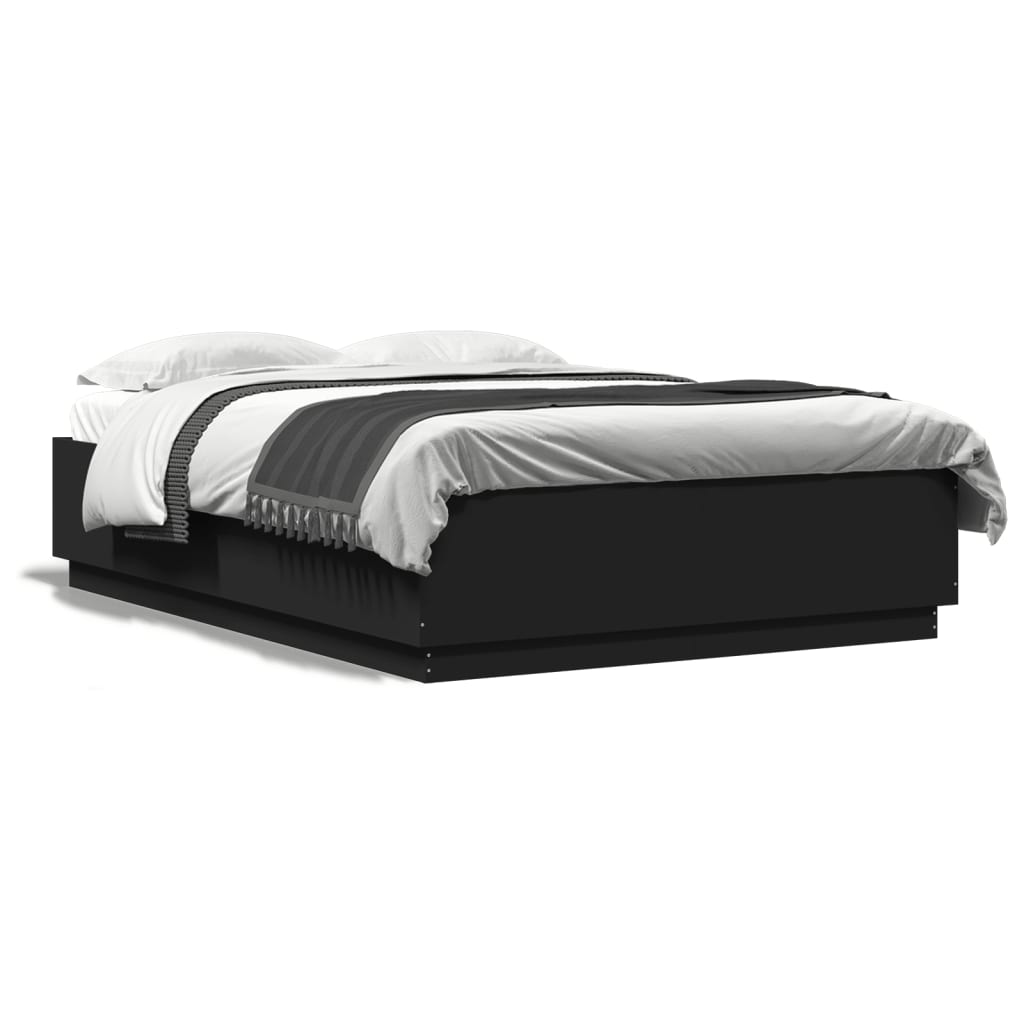 vidaXL Рамка за легло с LED осветление черна 160x200см инженерно дърво