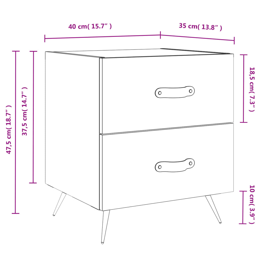 vidaXL Нощно шкафче, опушен дъб, 40x35x47,5 см, инженерно дърво