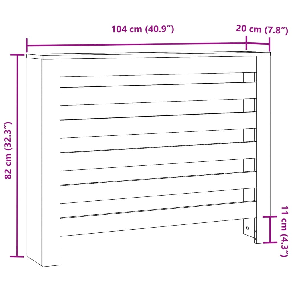 vidaXL Капак за радиатор, бетонно сив, 104x20x82 см, инженерно дърво