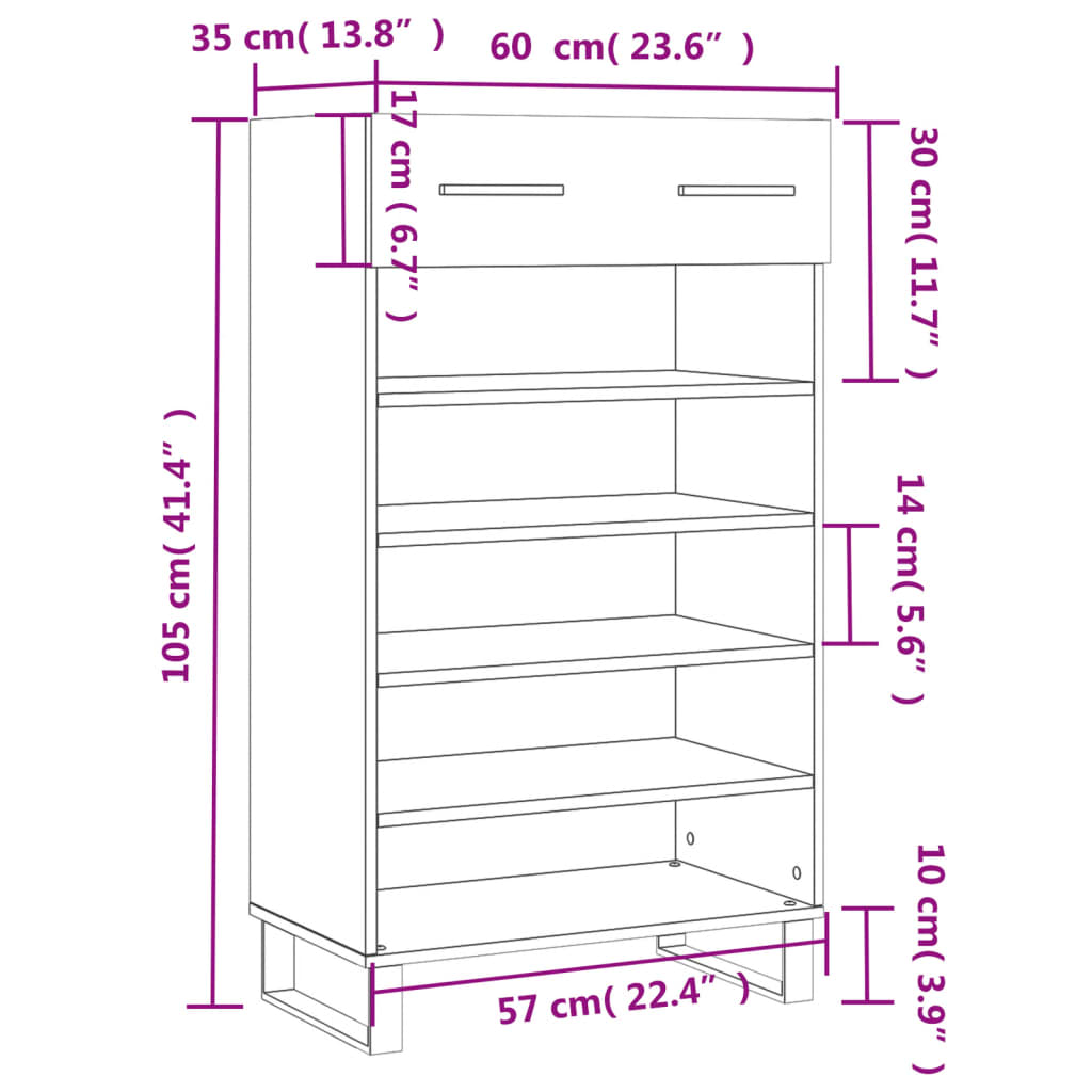 vidaXL Шкаф за обувки, бетонно сив, 60x35x105 см, инженерно дърво