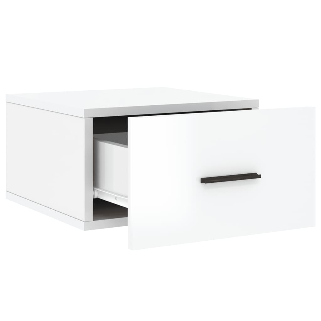 vidaXL Нощни шкафчета за стенен монтаж, 2 бр, бял гланц, 35x35x20 см