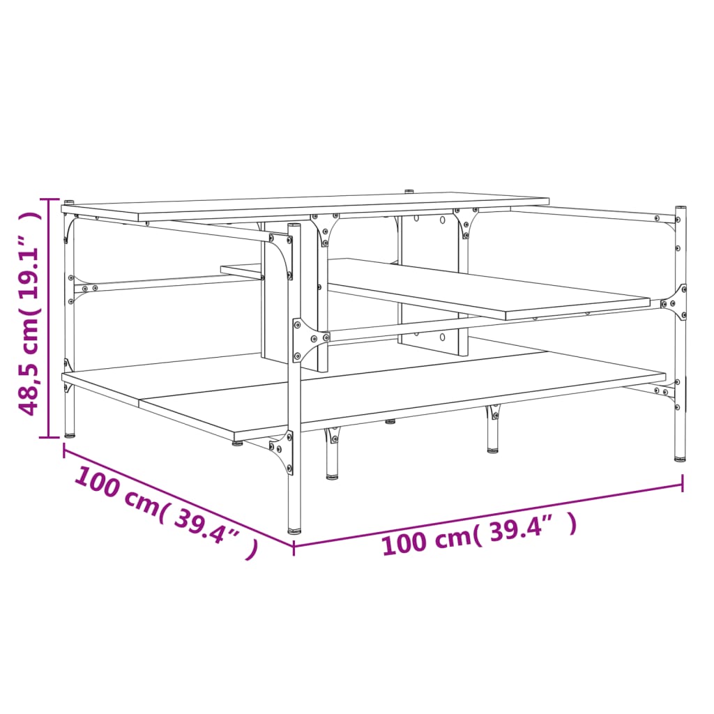 vidaXL Кафе маса, сив сонома, 100x100x48,5 см, инженерно дърво