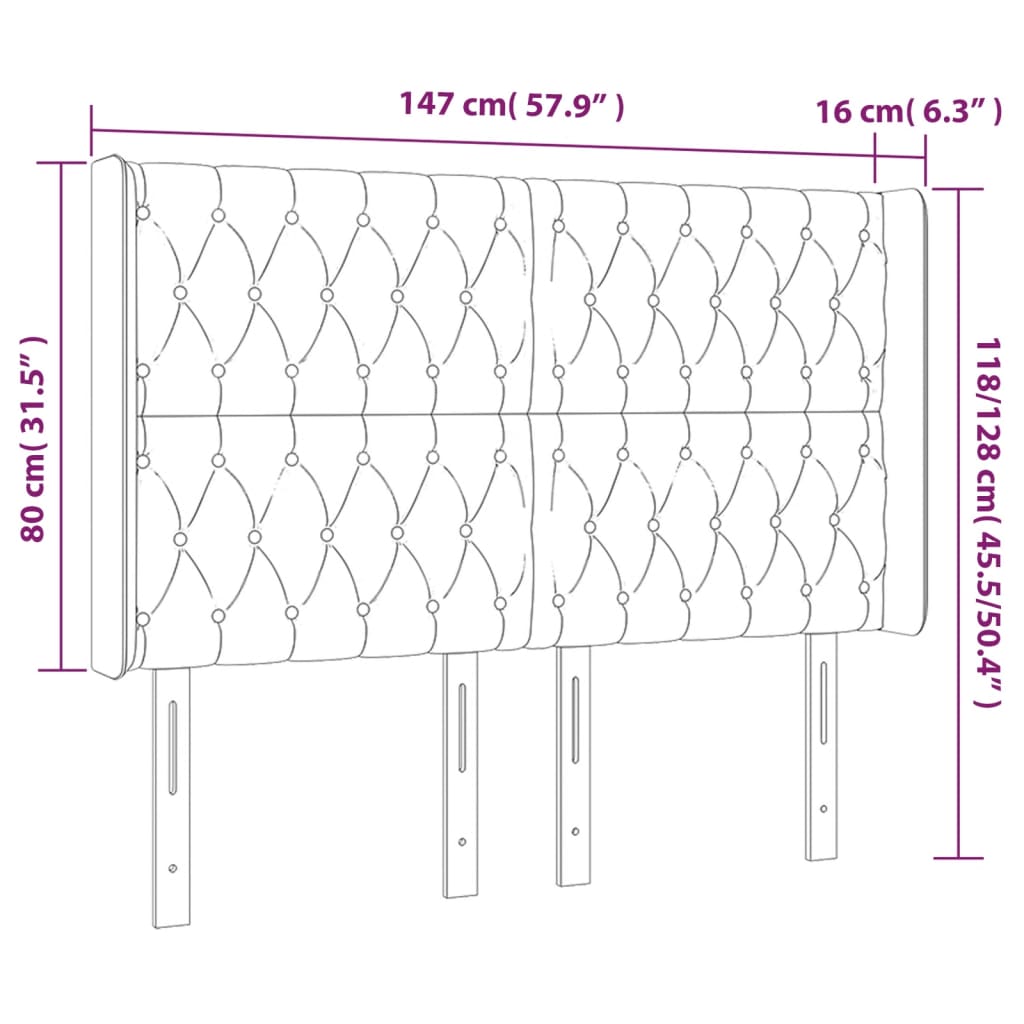 vidaXL LED горна табла за легло, тъмнокафява,147x16x118/128 см, плат