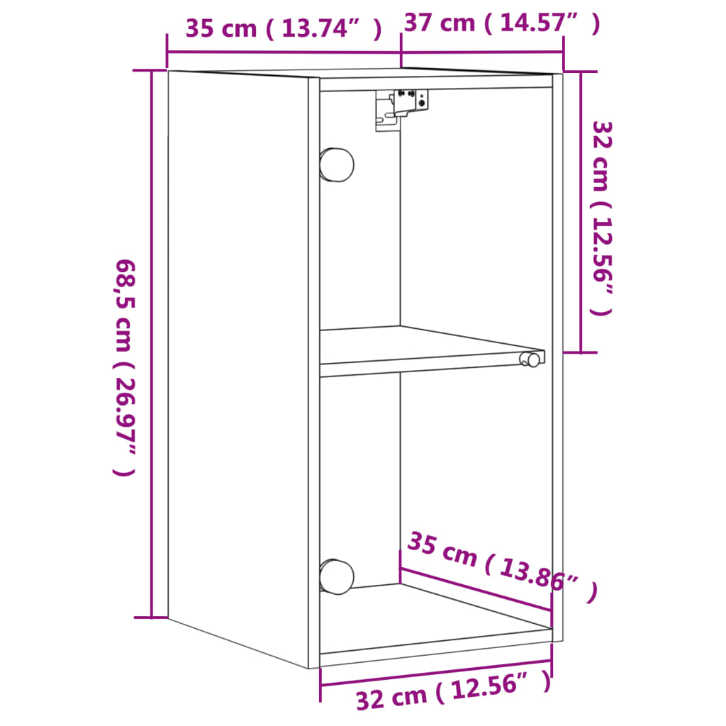 vidaXL Стенен шкаф със стъклени врати, бял, 35x37x68,5 см