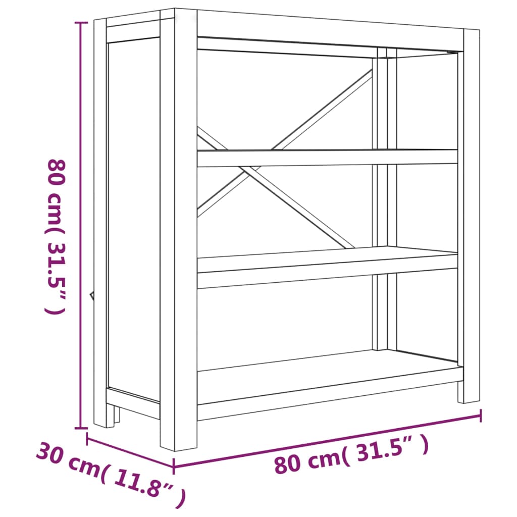 vidaXL Библиотека с 3 рафта, 80x30x80 см, акациево дърво масив