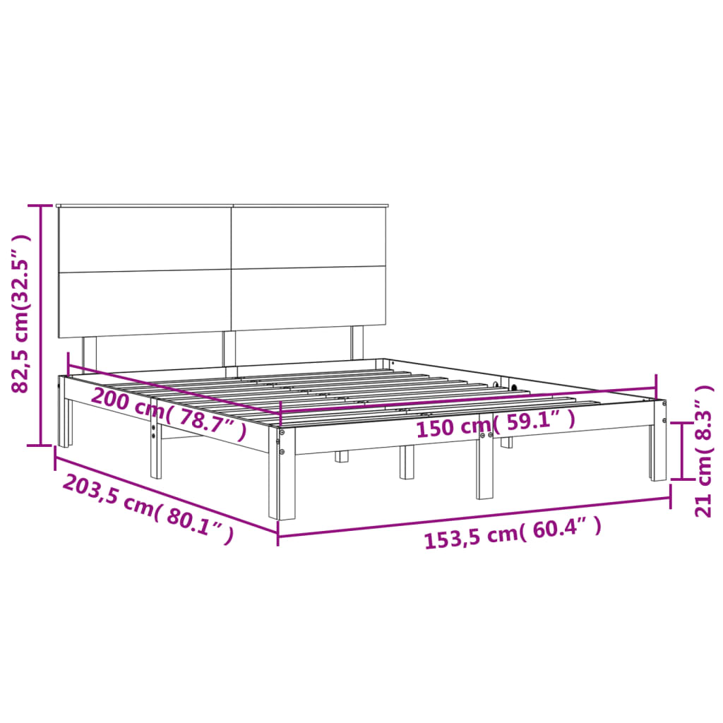 vidaXL Рамка за легло с табла бяла 5FT King Size масивно дърво