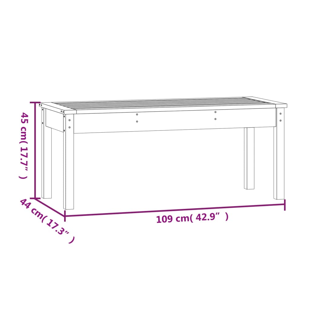 vidaXL Градинска пейка, 109x44x45 см, борово дърво масив