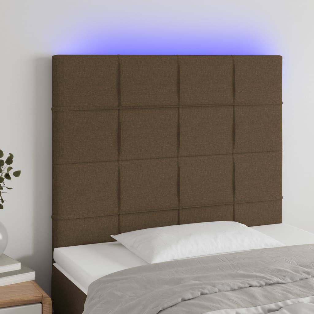 vidaXL LED горна табла за легло, тъмнокафява,90x5x118/128 см, плат