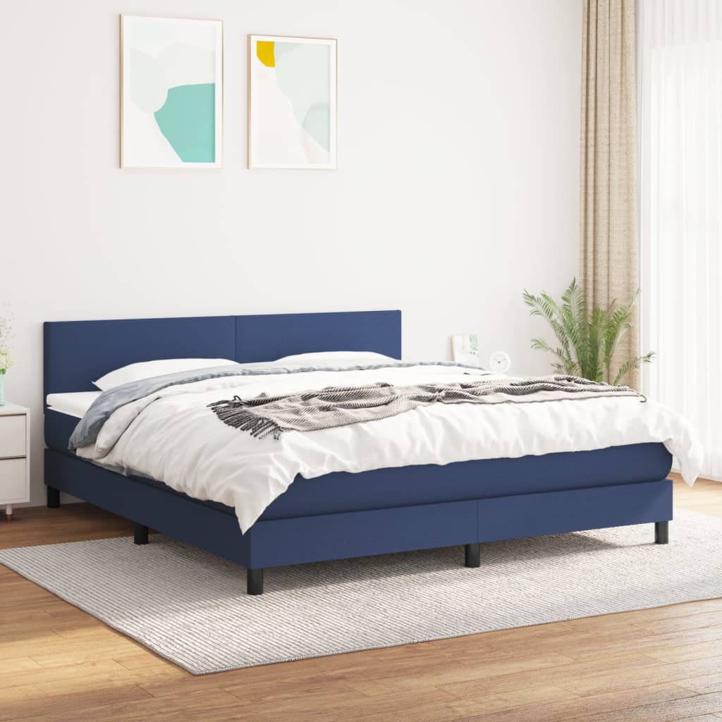 vidaXL Боксспринг легло с матрак, синьо, 160x200 см, плат