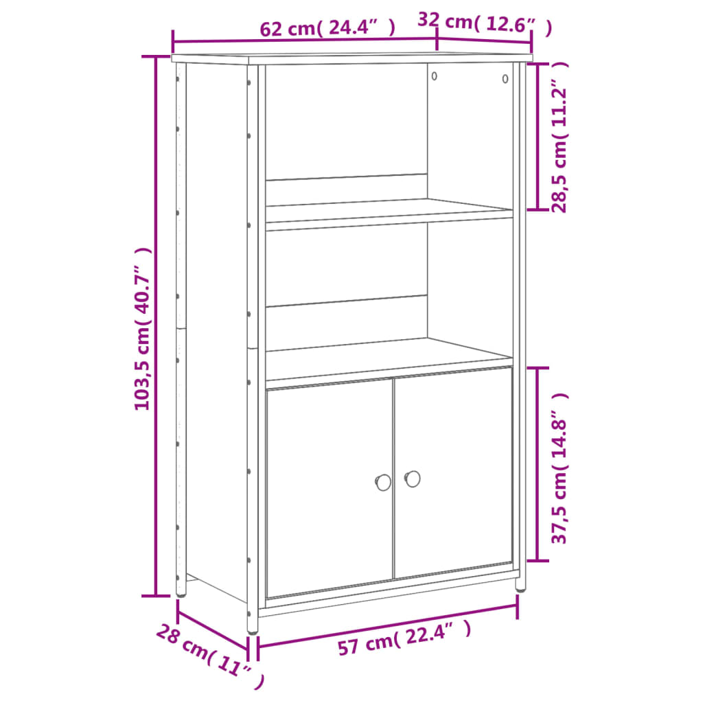 vidaXL Висок шкаф, опушен дъб, 62x32x103,5 см, инженерно дърво