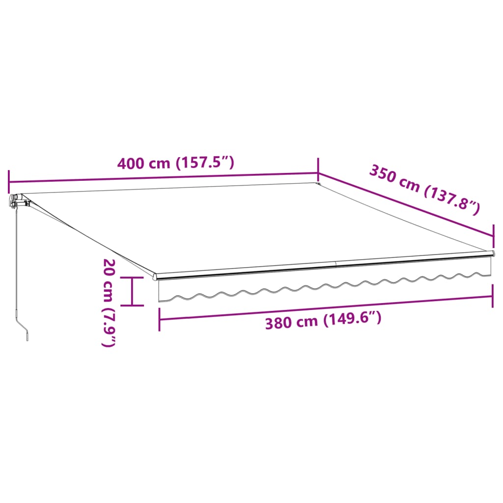 vidaXL Ръчно прибираща се тента с LED, кафява, 400x350 см