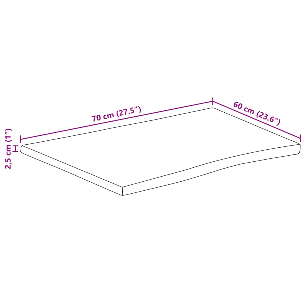 vidaXL Плот за маса, жив ръб, 70x60x2,5 см, масивно дърво грубо манго