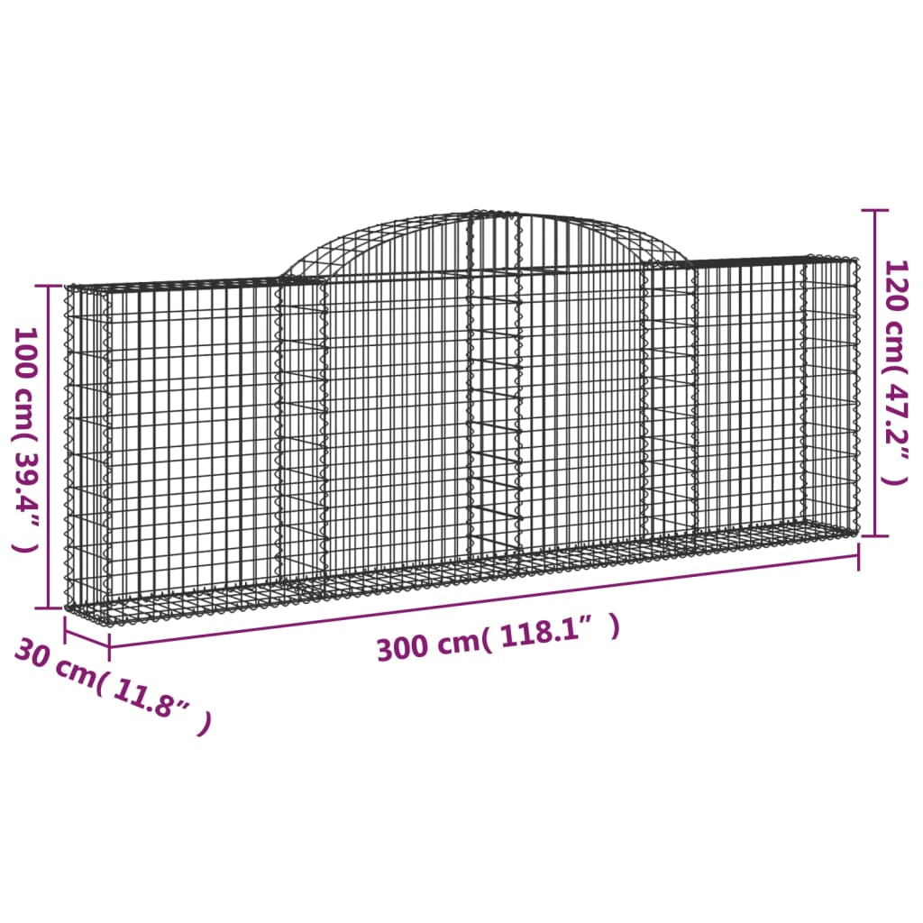 vidaXL Габионни кошници арка 6 бр 300x30x100/120 см поцинковано желязо