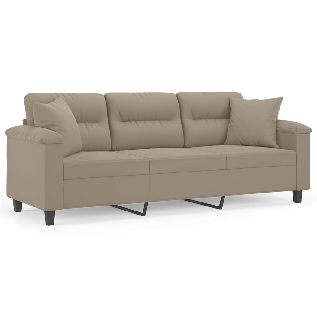 vidaXL 3-местен диван с възглавници таупе 180 см микрофибърен текстил