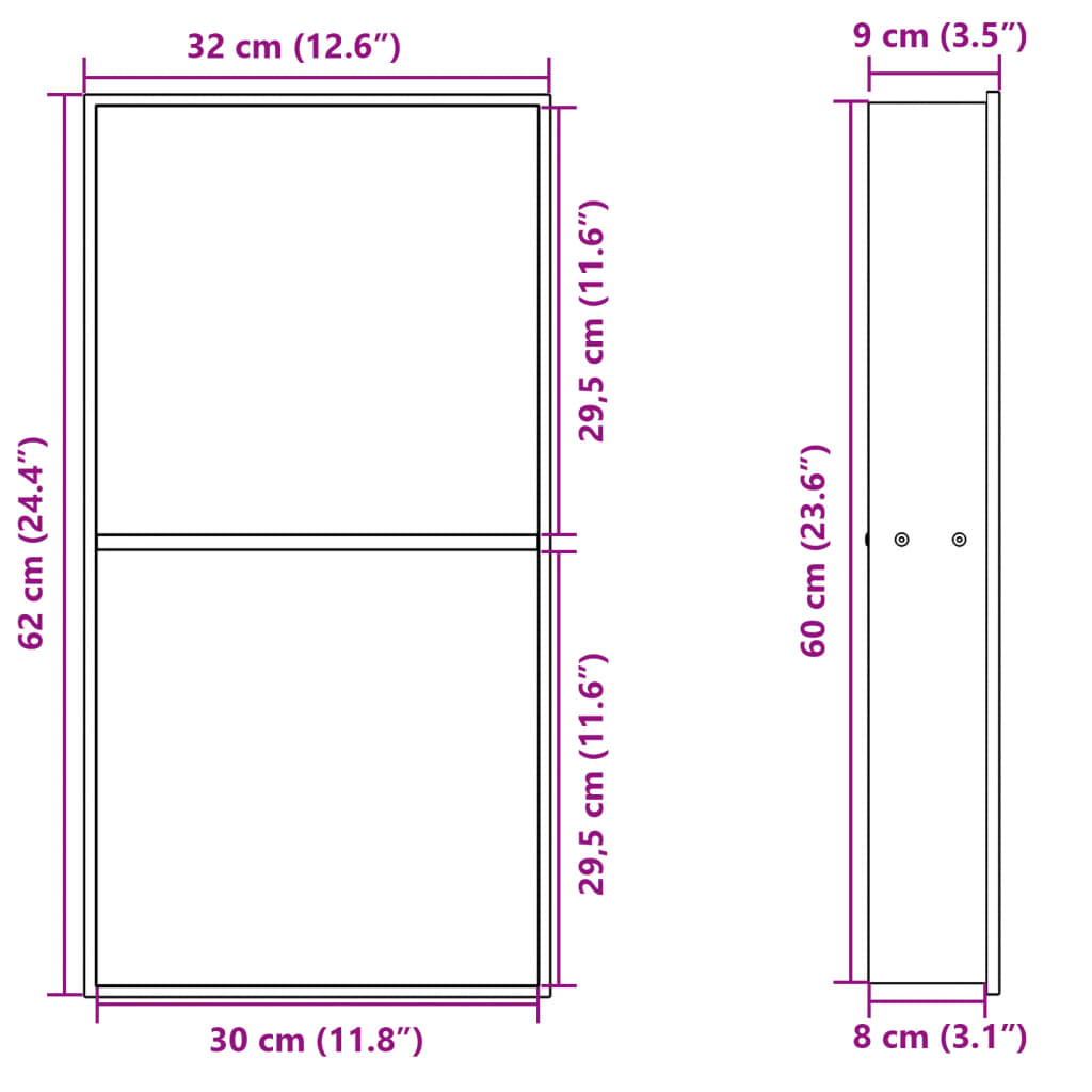 vidaXL Душ ниша, матово черно, 32x62x9 см, неръждаема стомана