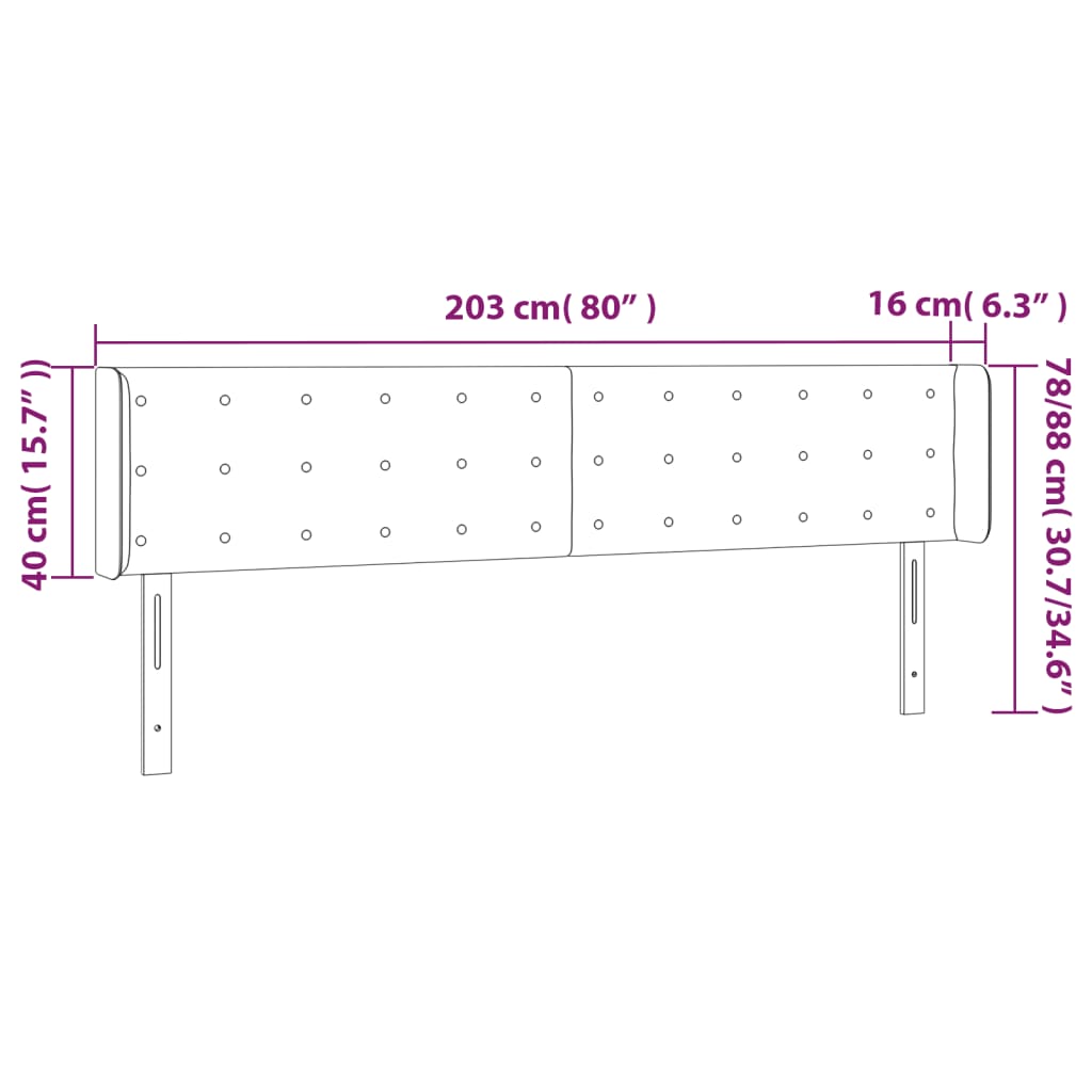 vidaXL LED горна табла за легло, тъмносива, 203x16x78/88 см, плат