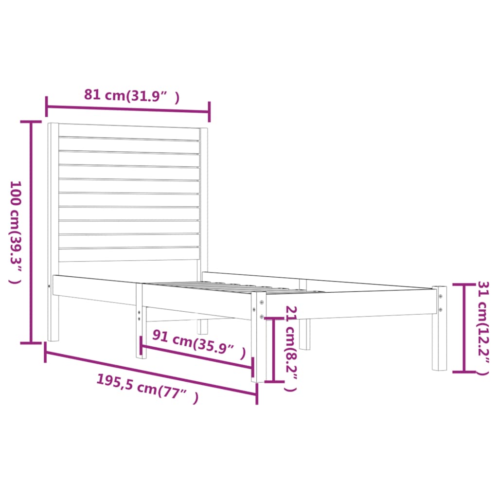 vidaXL Рамка за легло меденокафява дърво 75x190 см 2FT6 Small Single