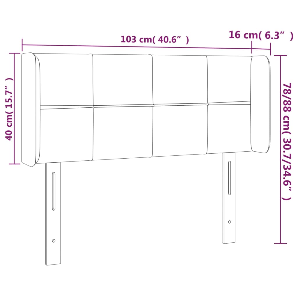 vidaXL LED горна табла за легло, светлосива, 103x16x78/88 см, кадифе