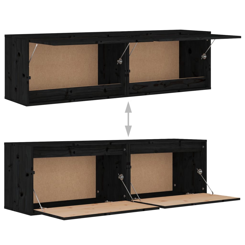 vidaXL Стенни шкафове, 2 бр, черни, 60x30x35 см, бор масив