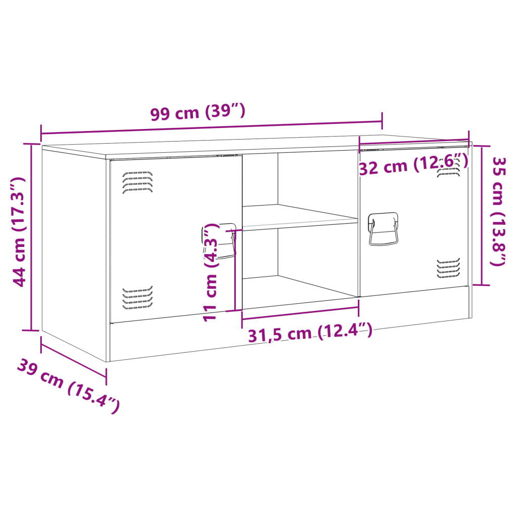 vidaXL ТВ шкаф, антрацит, 99x39х44 см, стомана