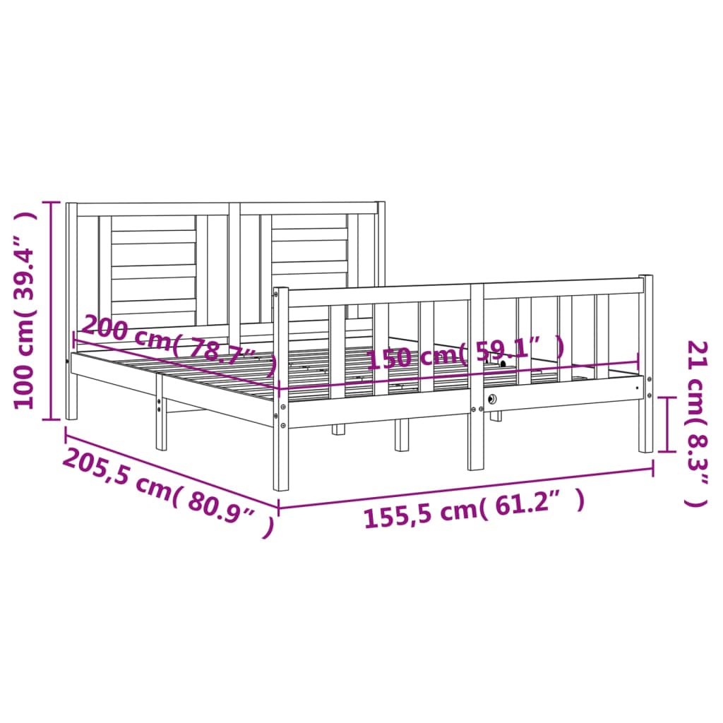 vidaXL Рамка за легло с табла 5FT King Size масивно дърво