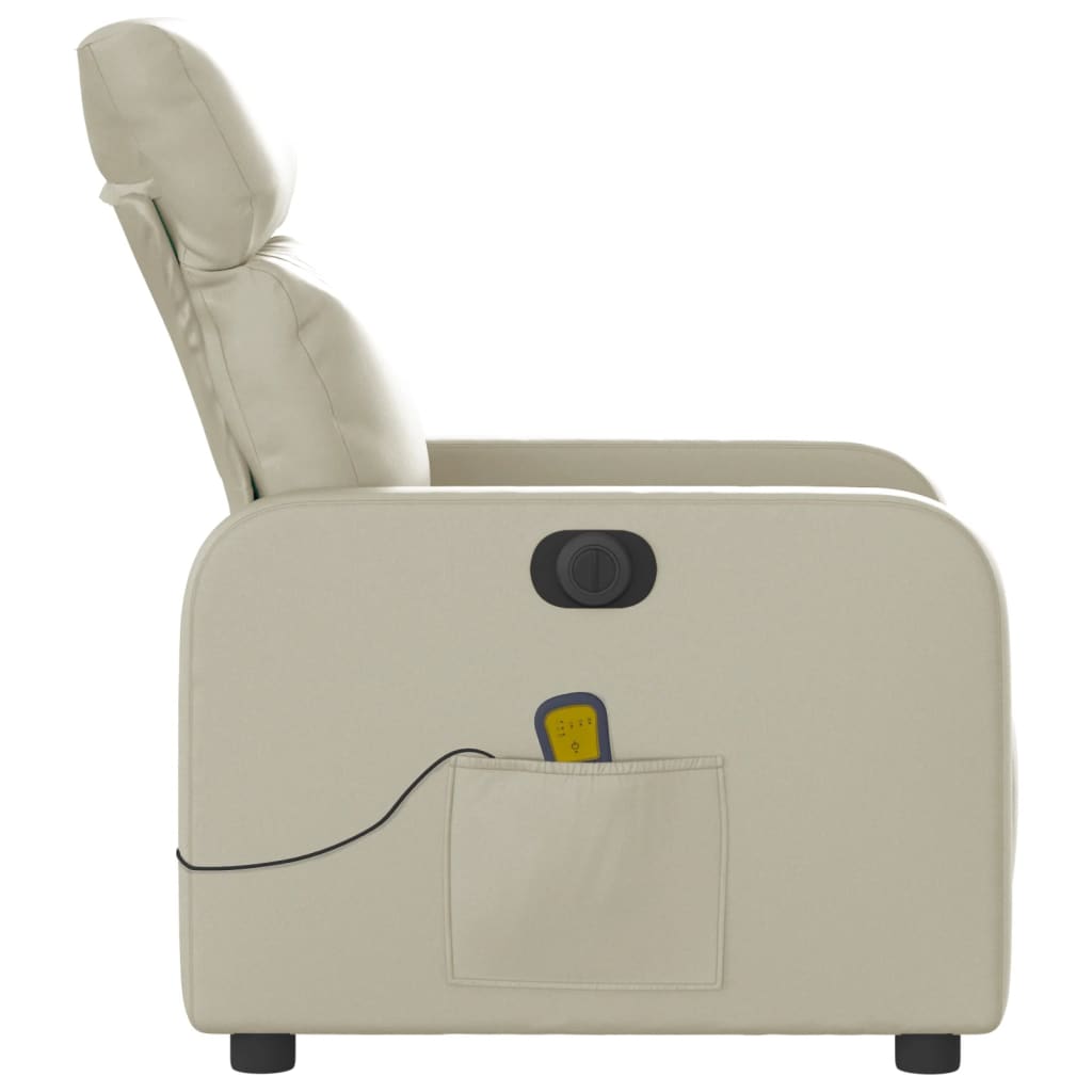 vidaXL Електрически масажен реклайнер стол, кремав, изкуствена кожа