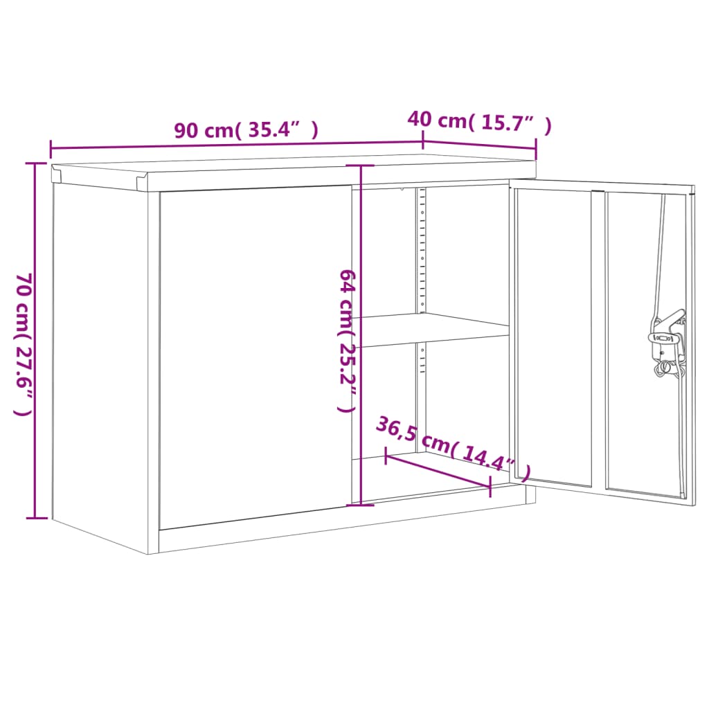 vidaXL Шкаф за папки черен 90x40x110 см стомана