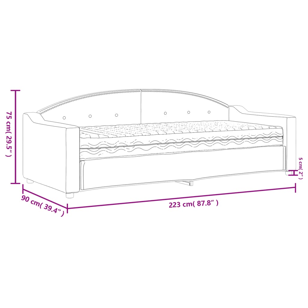 vidaXL Канапе с матрак, тъмносиво, 80x200 см, плат