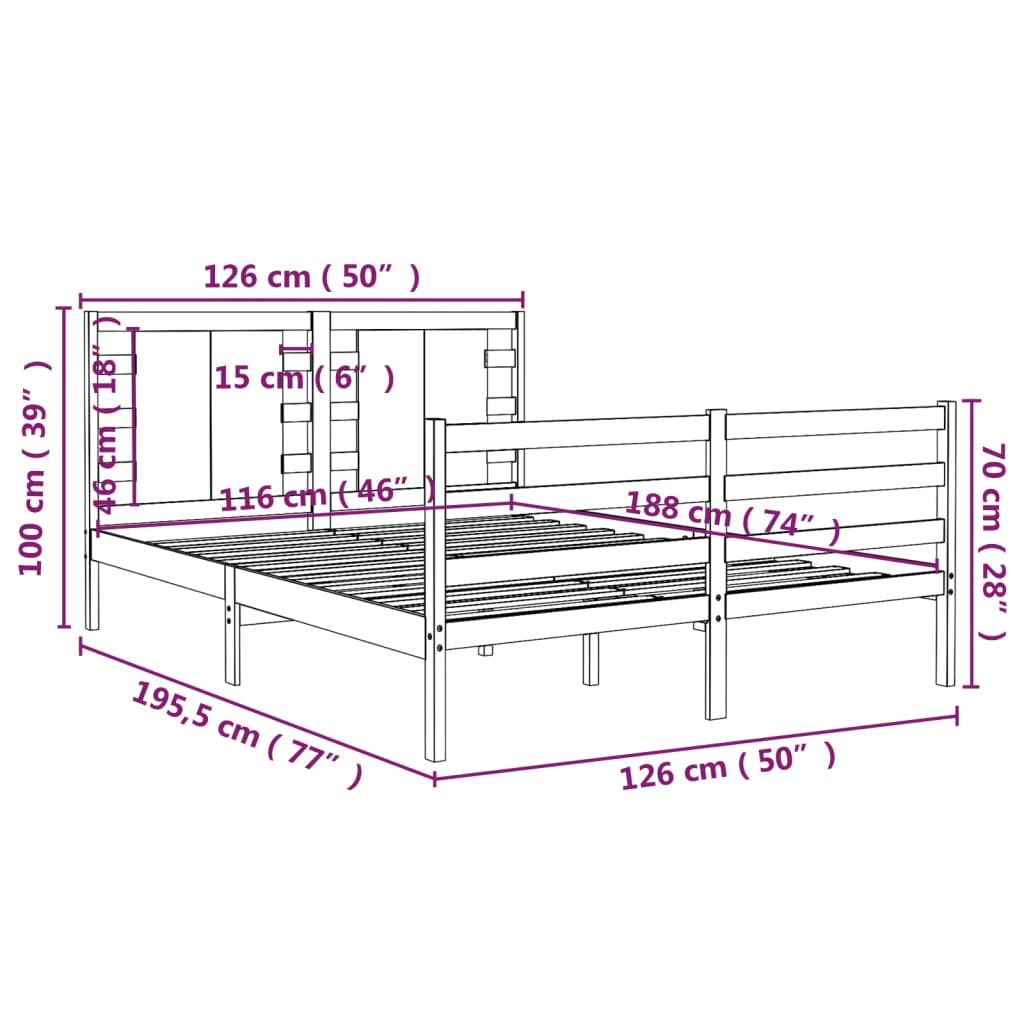 vidaXL Рамка за легло кафява масивно дърво 120x190 см 4FT Small Double