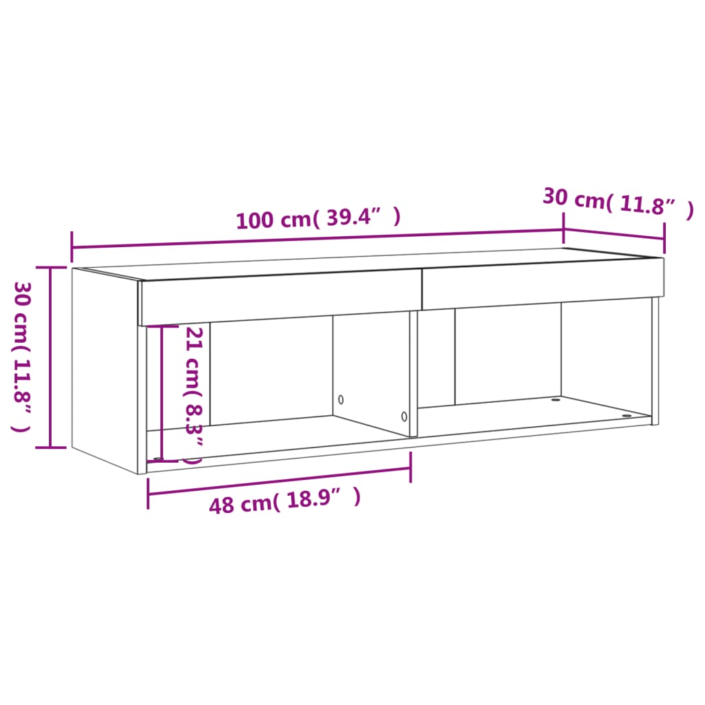 vidaXL ТВ шкаф с LED осветление, опушен дъб, 100x30x30 см