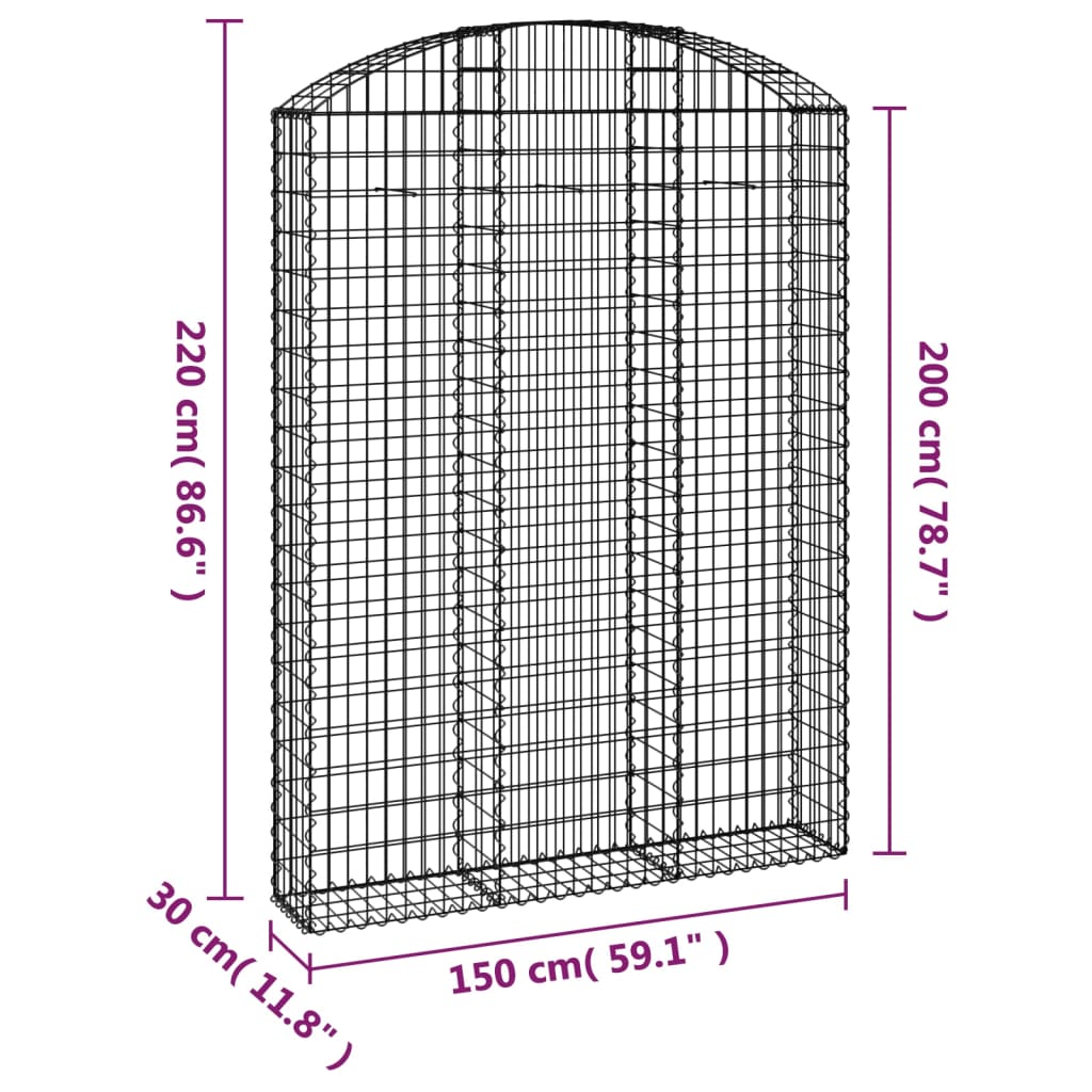 vidaXL Дъговидна габионна кошница 150x30x200/220 см поцинковано желязо