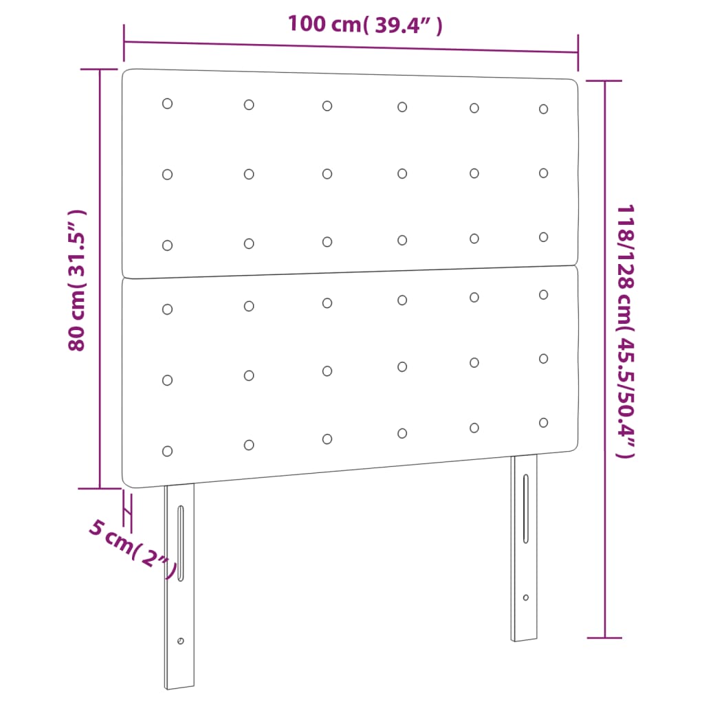 vidaXL LED горна табла за легло, черна, 100x5x118/128 см, кадифе