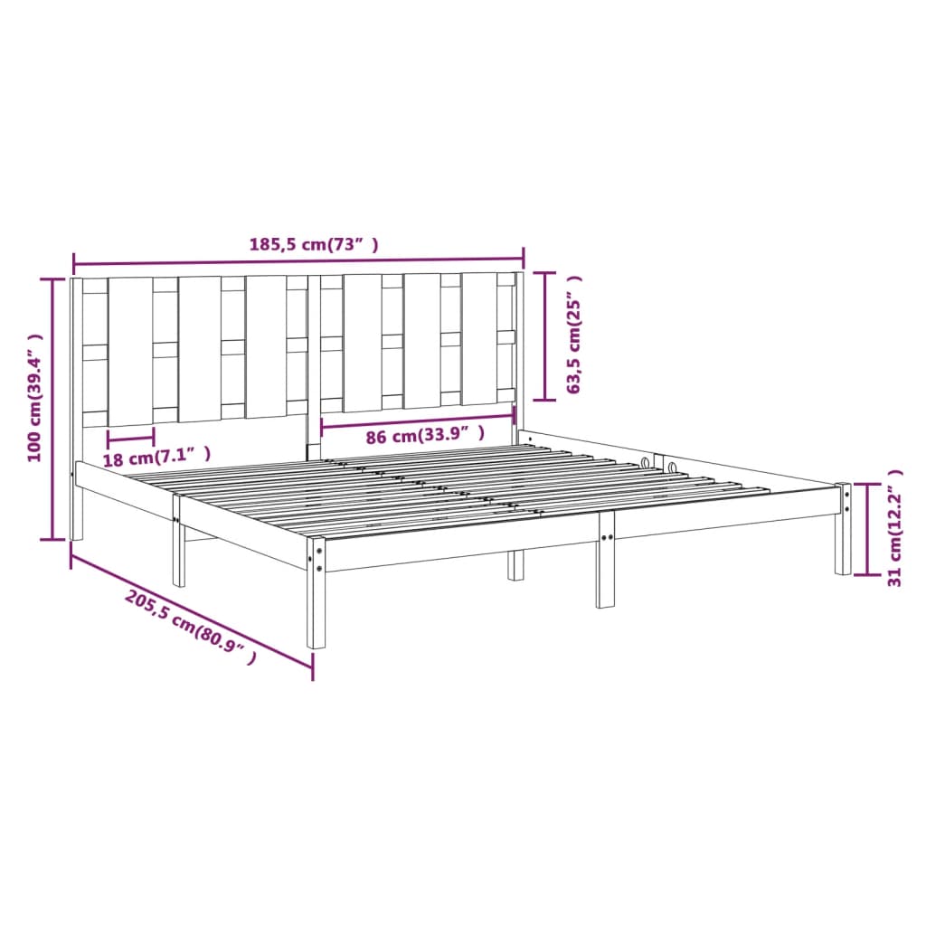 vidaXL Рамка за легло черна масивно дърво 180x200 см 6FT Super King