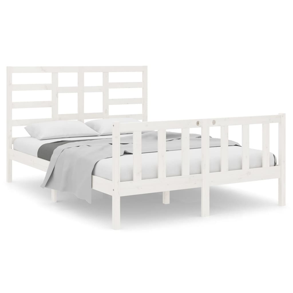 vidaXL Рамка за легло, бяла, дърво масив, 135x190 cм, Double