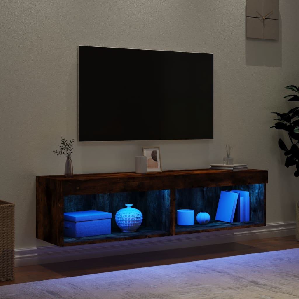 vidaXL ТВ шкафове с LED осветление, 2 бр, опушен дъб, 60x30x30 см