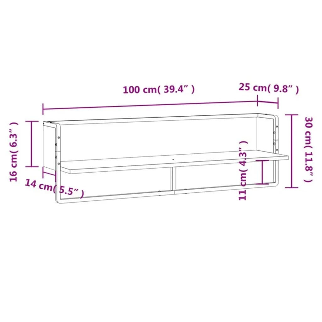 vidaXL Стенен рафт с шина, опушен дъб, 100x25x30 см