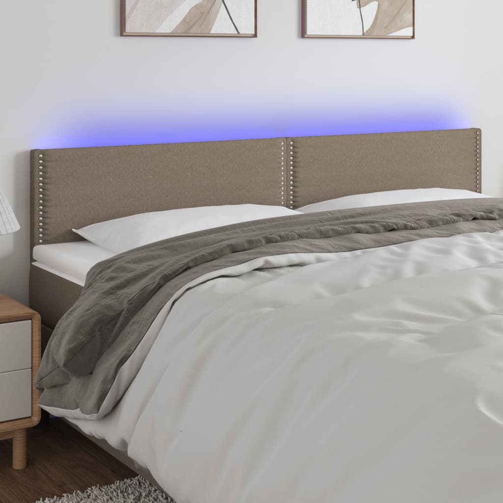 vidaXL LED горна табла за легло, таупе, 180x5x78/88 см, плат
