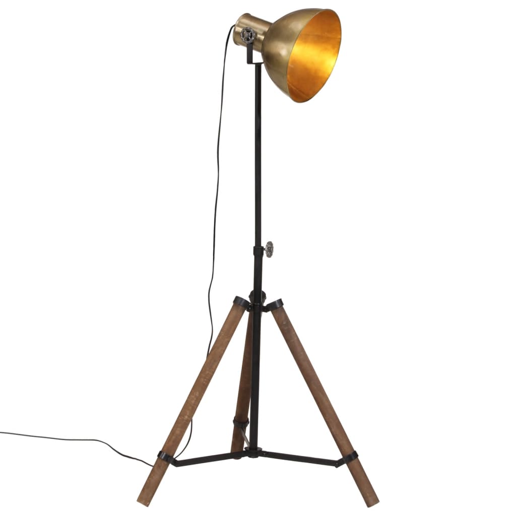 vidaXL Подова лампа, 25 W, античен месинг, 75x75x90-150 см, E27
