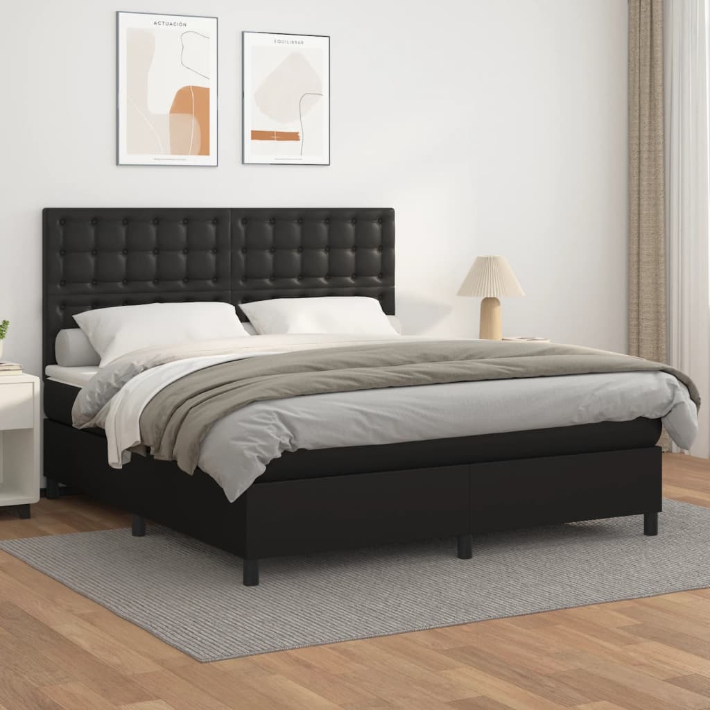 vidaXL Боксспринг легло с матрак, черно, 160x200 см, изкуствена кожа