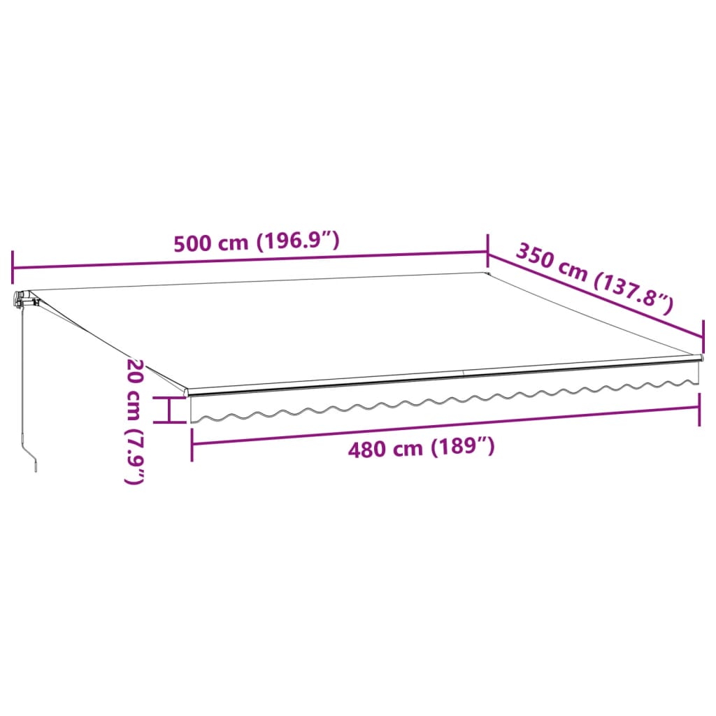 vidaXL Ръчно прибираща се тента с LED, кафяв, 500x350 см