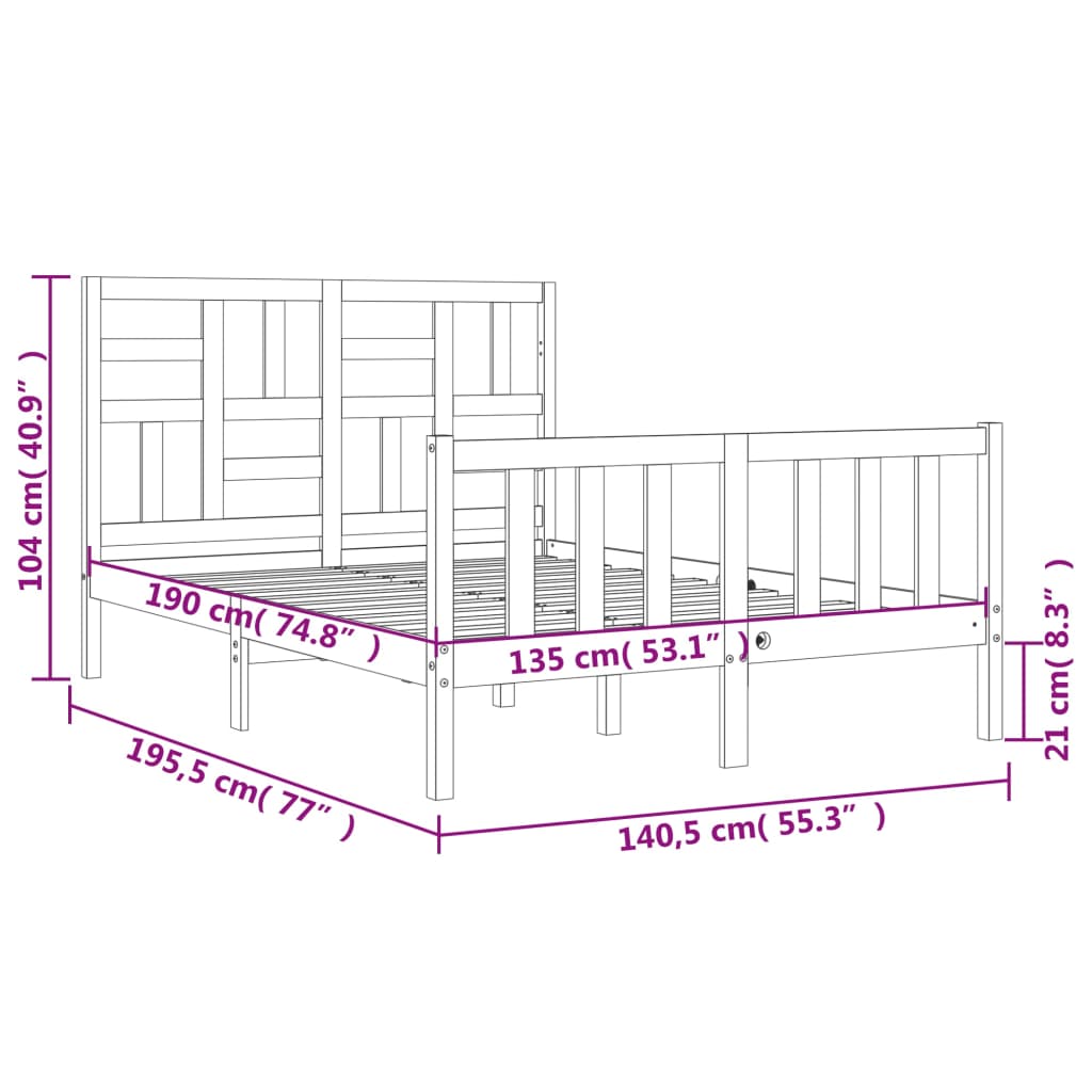 vidaXL Рамка за легло с табла бяла 4FT6 Double масивно дърво