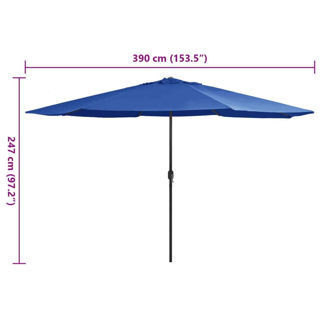 vidaXL Градински чадър с метален прът, 390 см, лазурносин