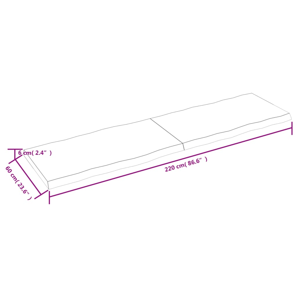 vidaXL Плот за маса светлокафяв 220x60x(2-6) см обработен масивен дъб